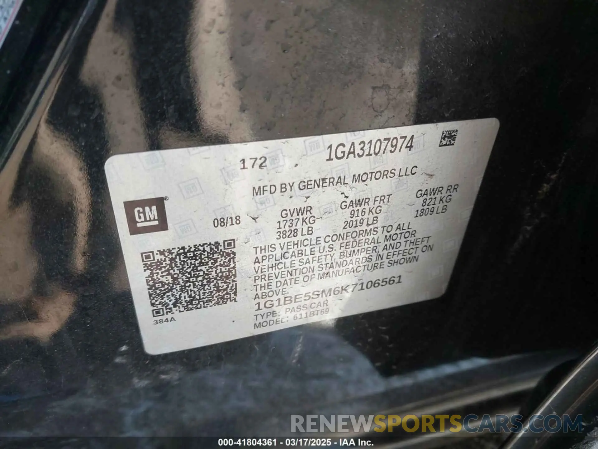 9 Photograph of a damaged car 1G1BE5SM6K7106561 CHEVROLET CRUZE 2019