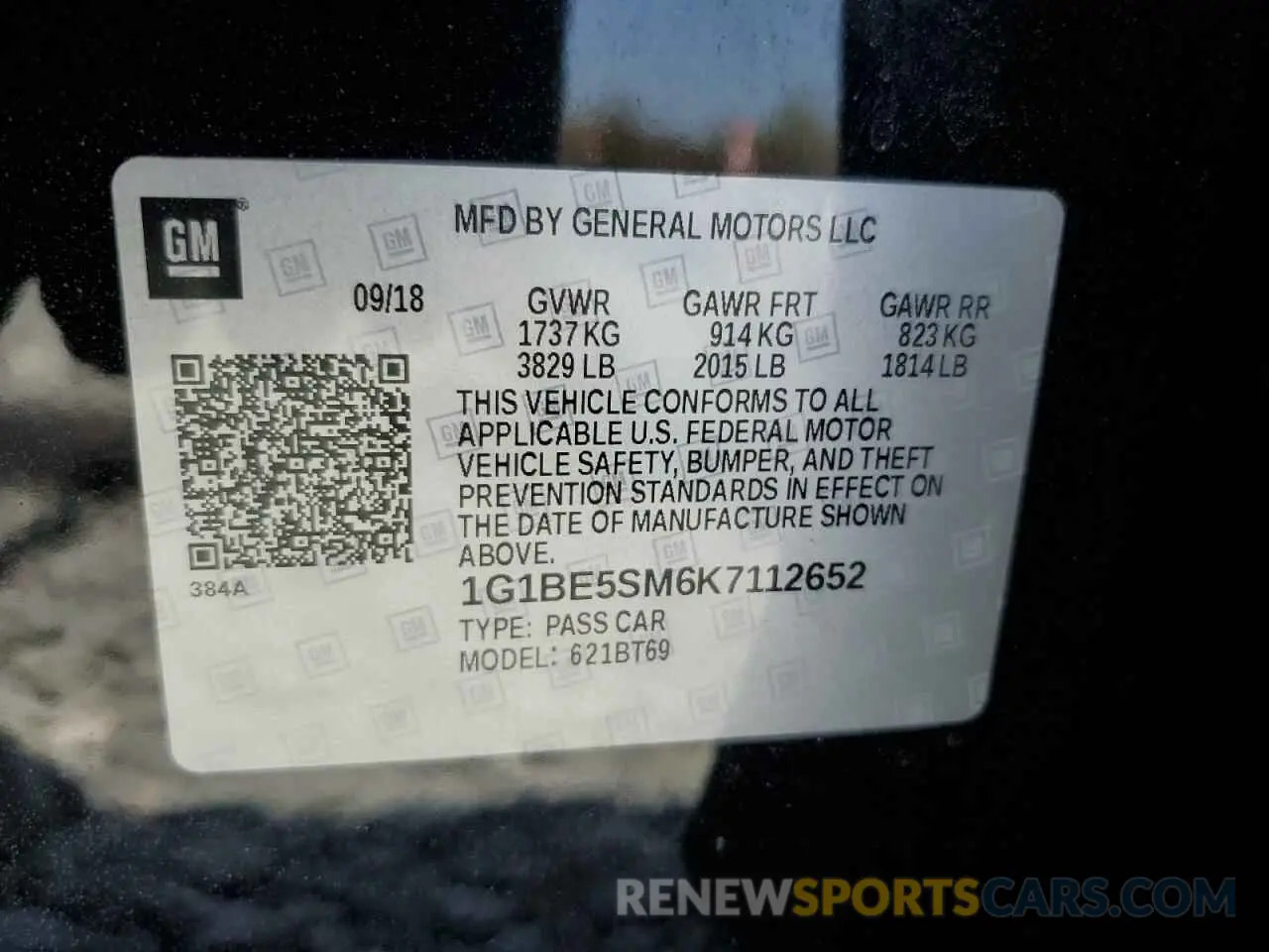 15 Photograph of a damaged car 1G1BE5SM6K7112652 CHEVROLET CRUZE 2019