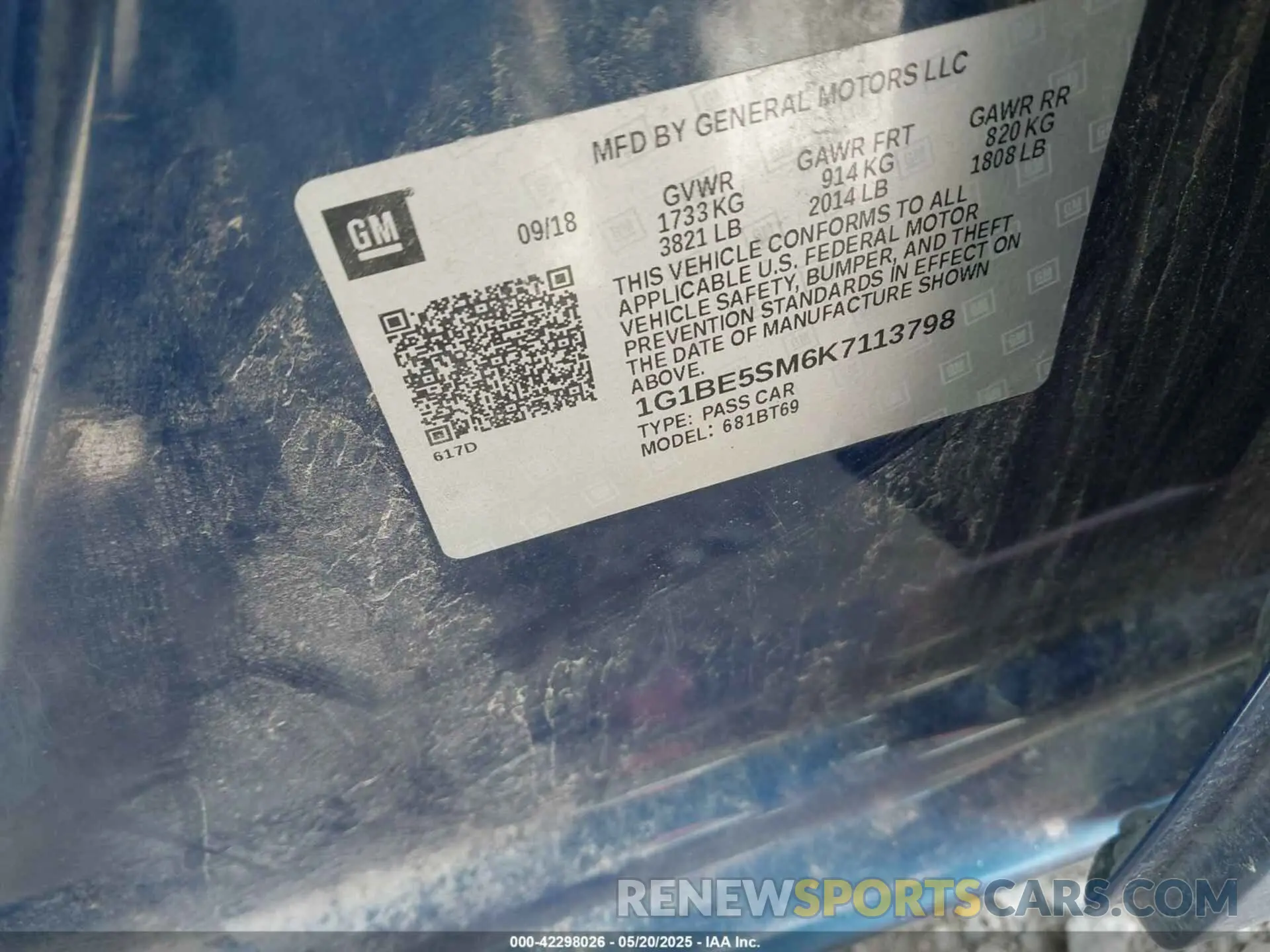 9 Photograph of a damaged car 1G1BE5SM6K7113798 CHEVROLET CRUZE 2019