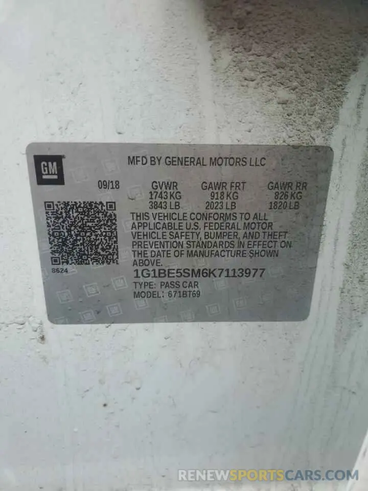 12 Photograph of a damaged car 1G1BE5SM6K7113977 CHEVROLET CRUZE 2019