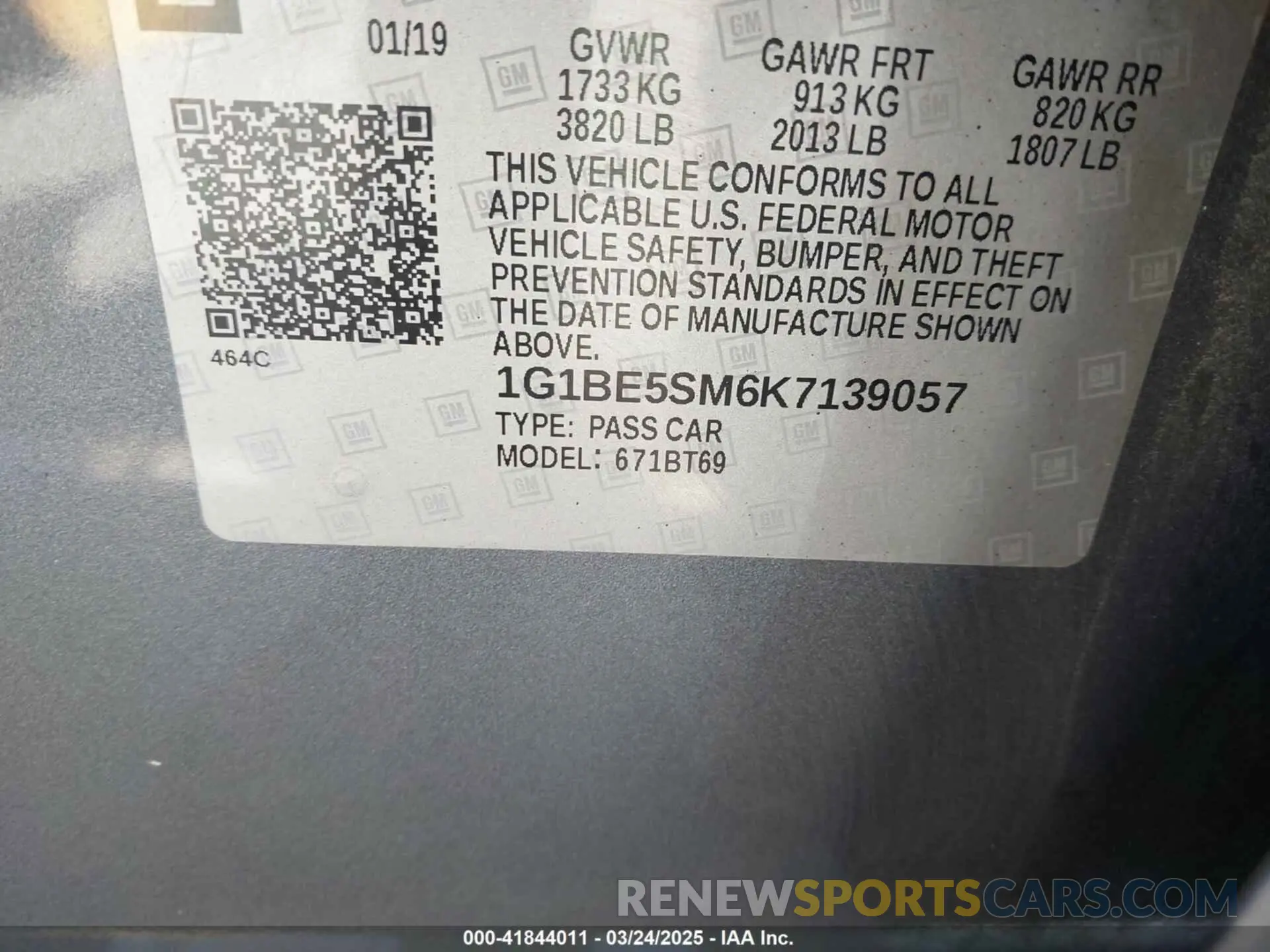 9 Photograph of a damaged car 1G1BE5SM6K7139057 CHEVROLET CRUZE 2019