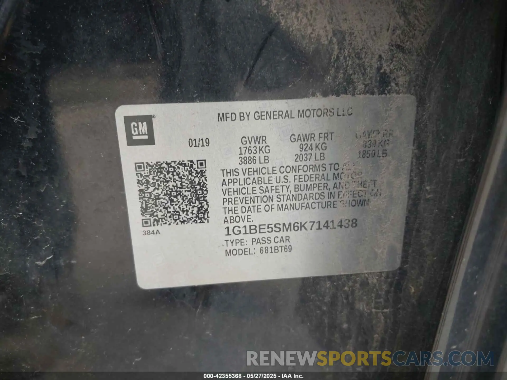 9 Photograph of a damaged car 1G1BE5SM6K7141438 CHEVROLET CRUZE 2019