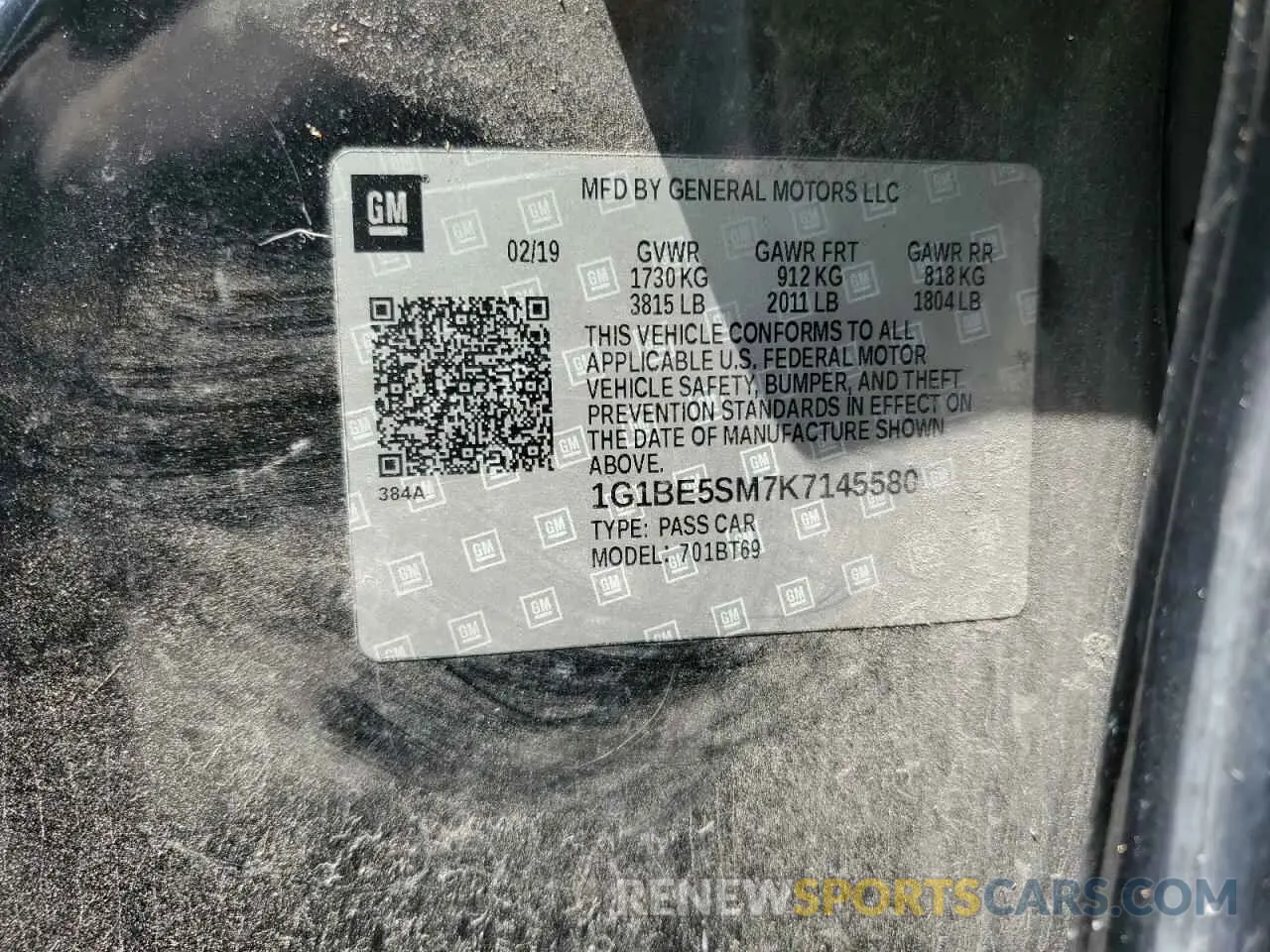 12 Photograph of a damaged car 1G1BE5SM7K7145580 CHEVROLET CRUZE 2019