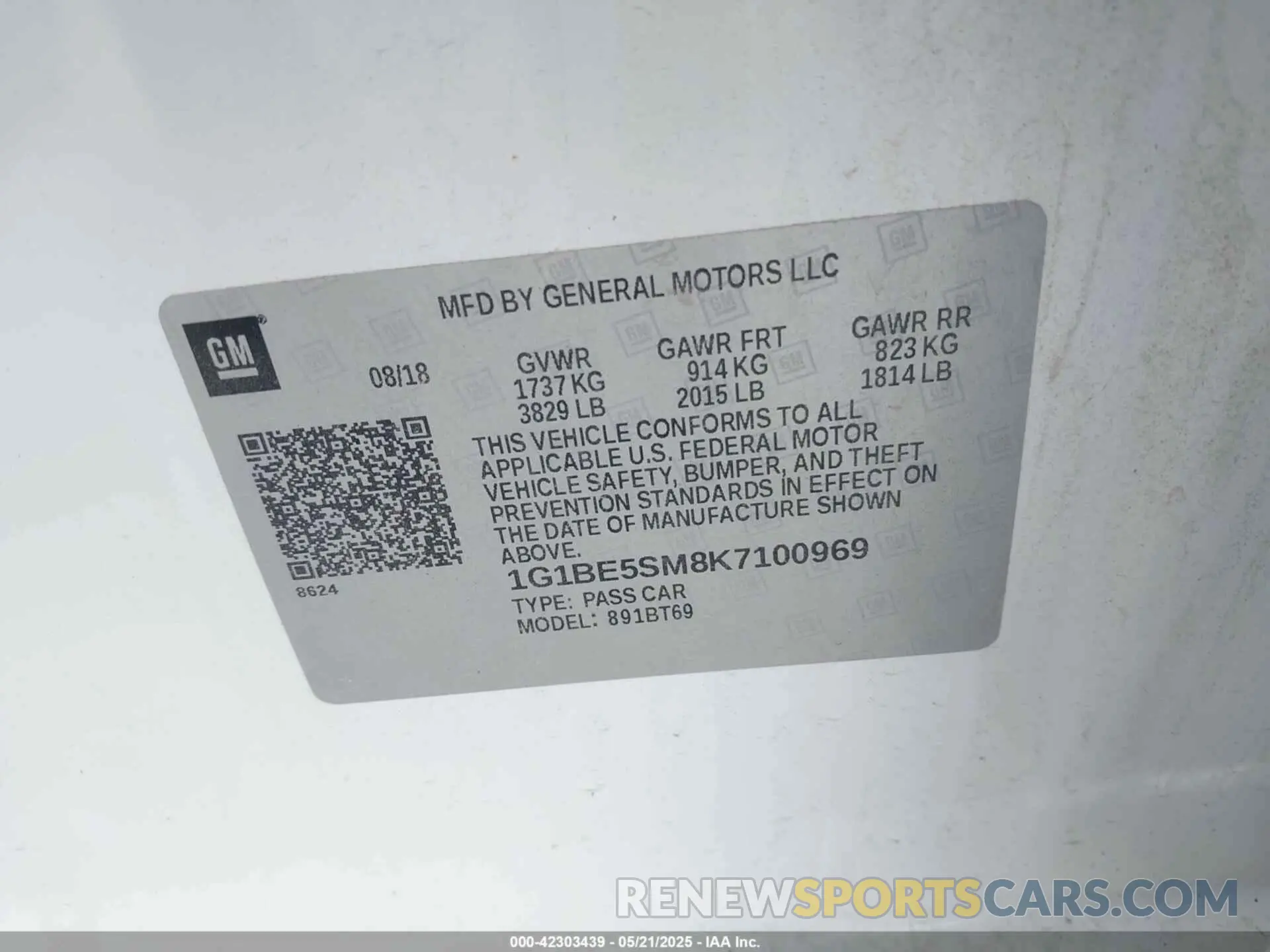 9 Photograph of a damaged car 1G1BE5SM8K7100969 CHEVROLET CRUZE 2019