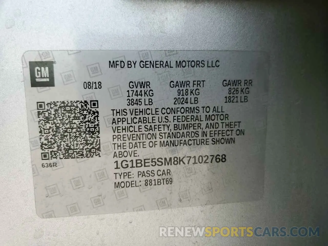 13 Photograph of a damaged car 1G1BE5SM8K7102768 CHEVROLET CRUZE 2019
