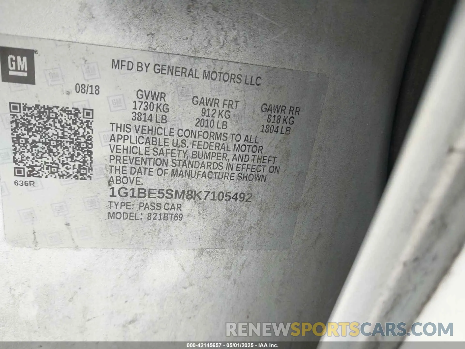 9 Photograph of a damaged car 1G1BE5SM8K7105492 CHEVROLET CRUZE 2019