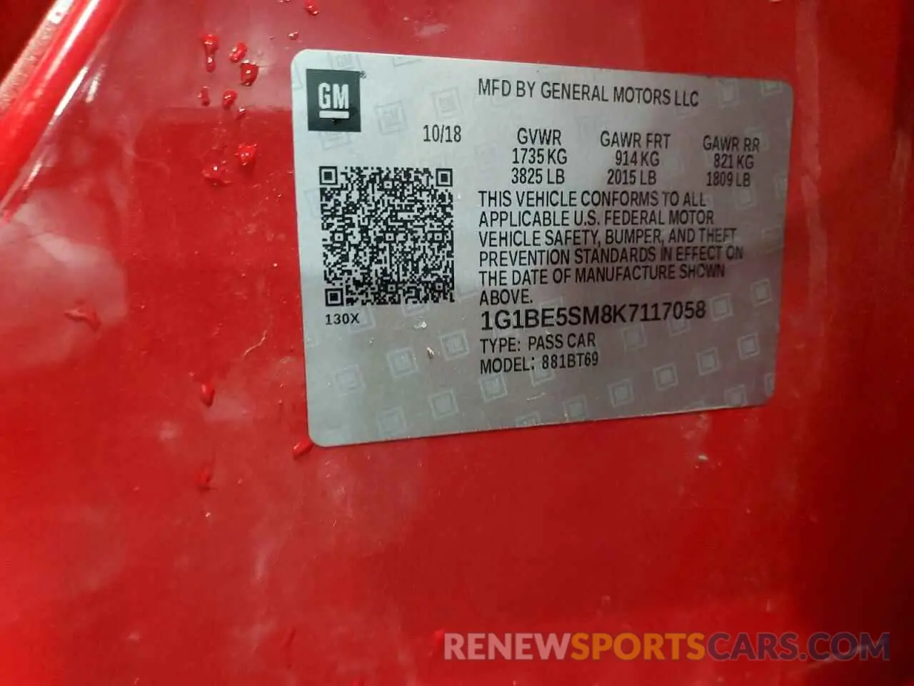 14 Photograph of a damaged car 1G1BE5SM8K7117058 CHEVROLET CRUZE 2019