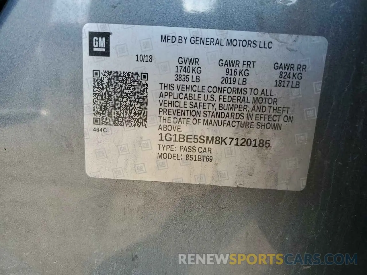 13 Photograph of a damaged car 1G1BE5SM8K7120185 CHEVROLET CRUZE 2019