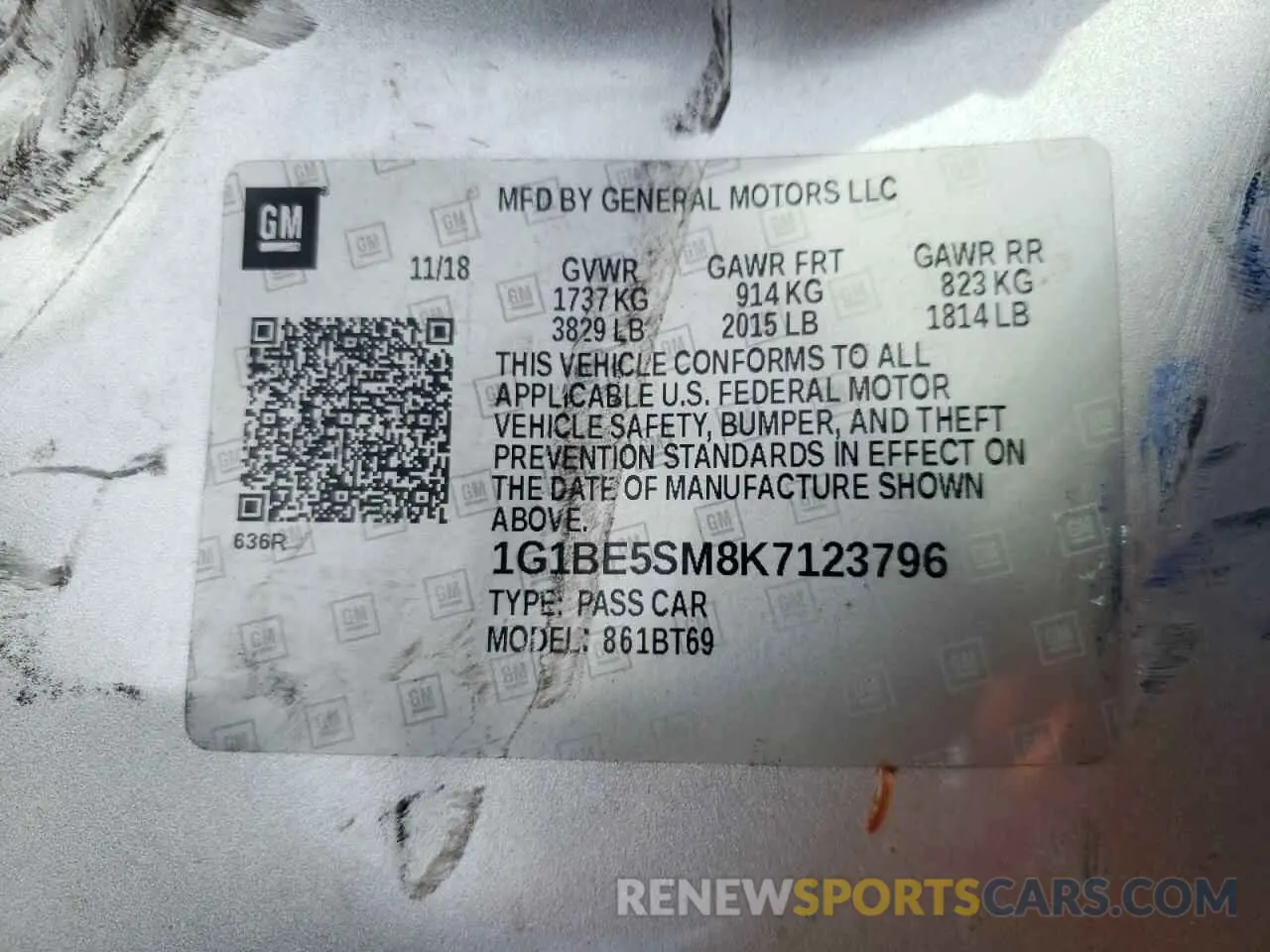 13 Photograph of a damaged car 1G1BE5SM8K7123796 CHEVROLET CRUZE 2019