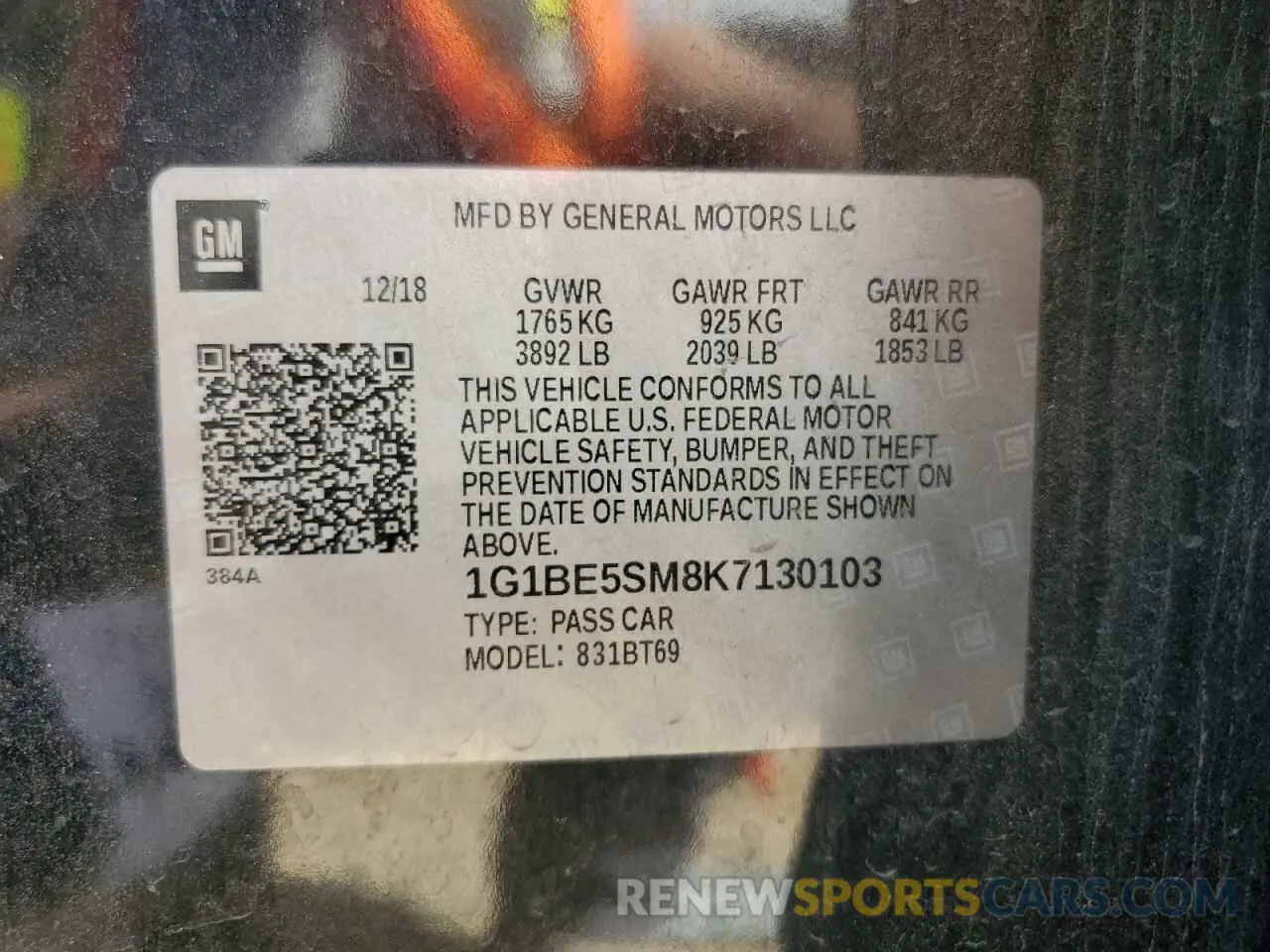 13 Photograph of a damaged car 1G1BE5SM8K7130103 CHEVROLET CRUZE 2019