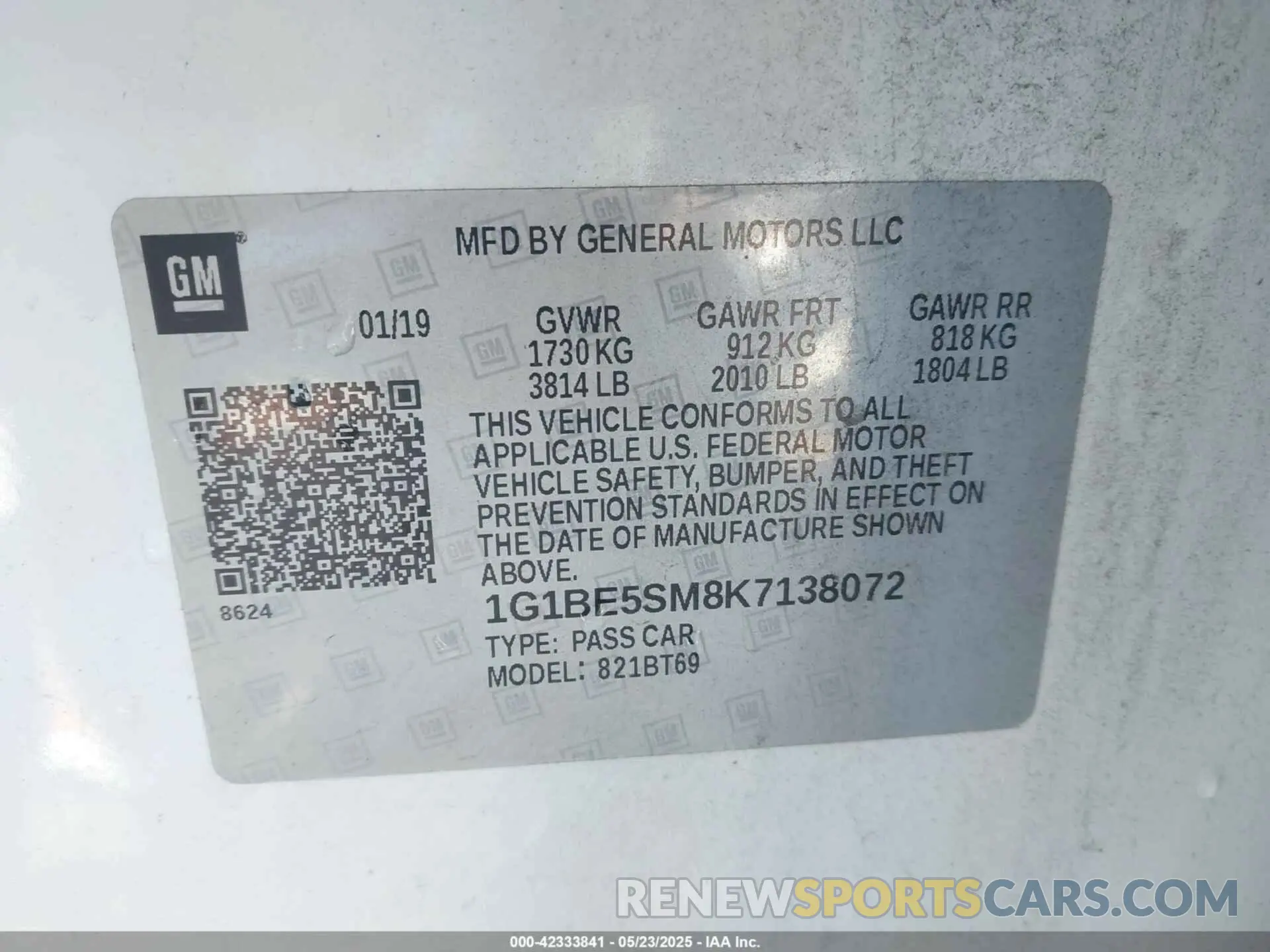 9 Photograph of a damaged car 1G1BE5SM8K7138072 CHEVROLET CRUZE 2019