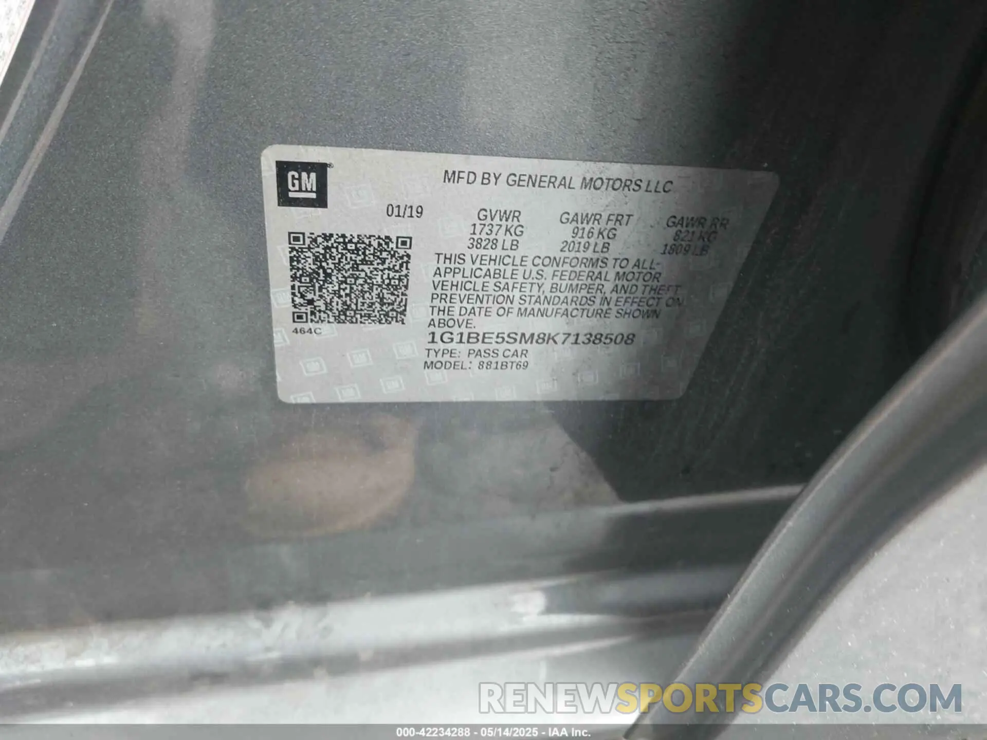 9 Photograph of a damaged car 1G1BE5SM8K7138508 CHEVROLET CRUZE 2019