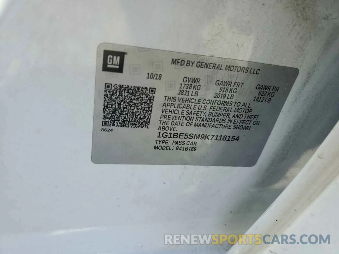 12 Photograph of a damaged car 1G1BE5SM9K7118154 CHEVROLET CRUZE 2019