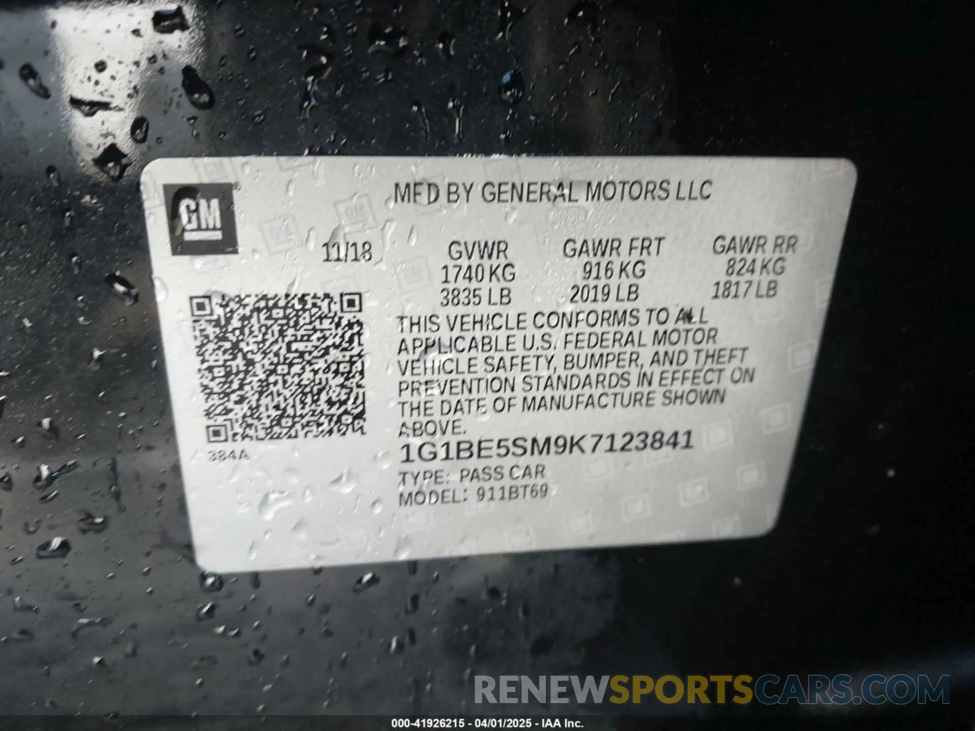 9 Photograph of a damaged car 1G1BE5SM9K7123841 CHEVROLET CRUZE 2019