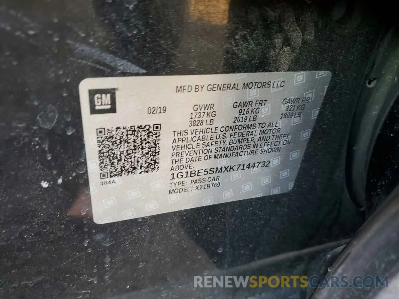 12 Photograph of a damaged car 1G1BE5SMXK7144732 CHEVROLET CRUZE 2019