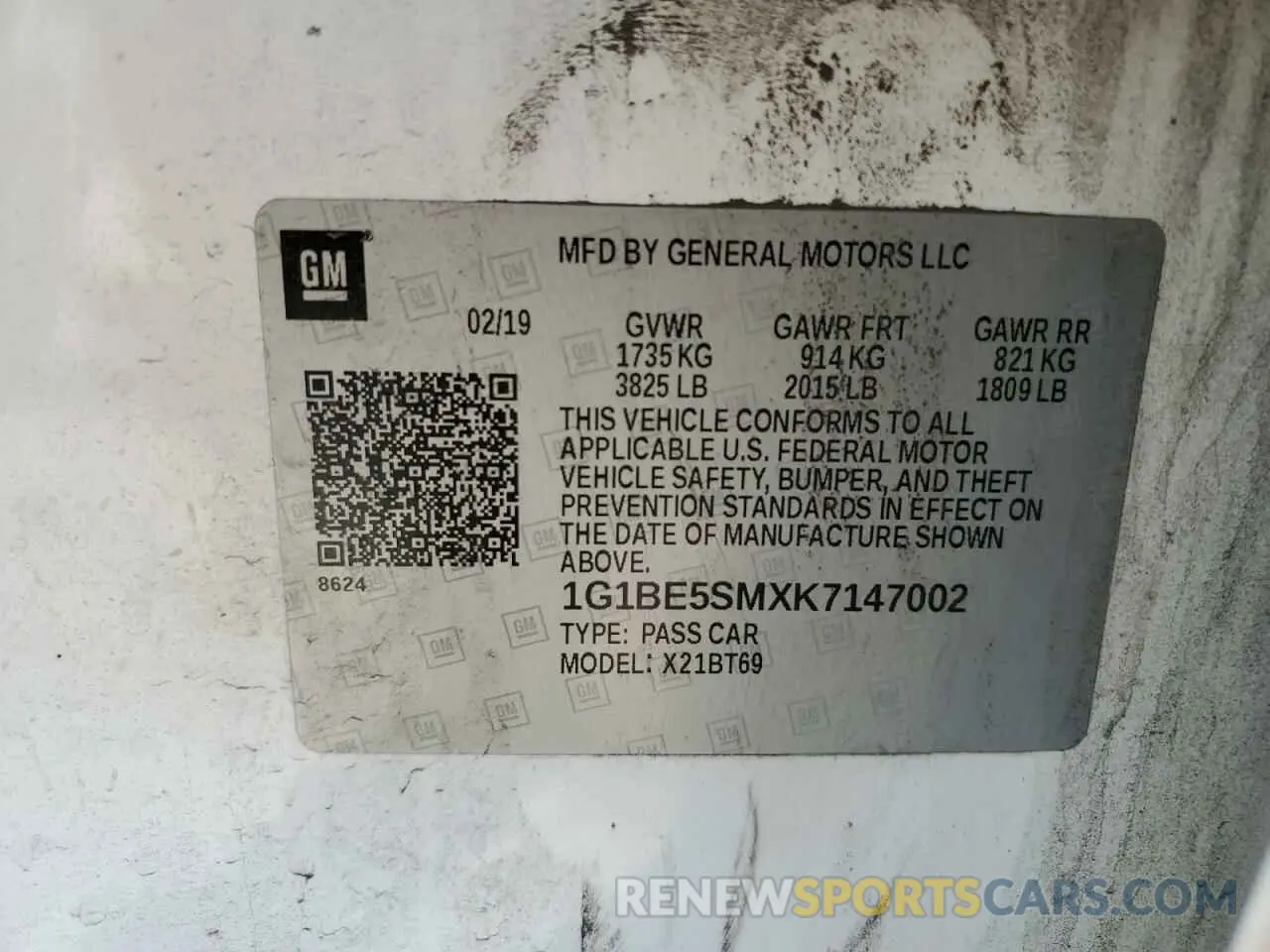 12 Photograph of a damaged car 1G1BE5SMXK7147002 CHEVROLET CRUZE 2019