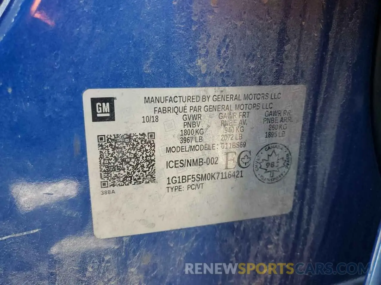 12 Photograph of a damaged car 1G1BF5SM0K7116421 CHEVROLET CRUZE 2019