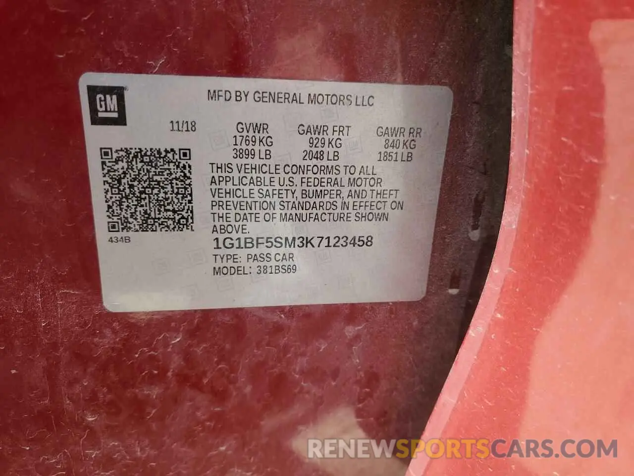 12 Photograph of a damaged car 1G1BF5SM3K7123458 CHEVROLET CRUZE 2019