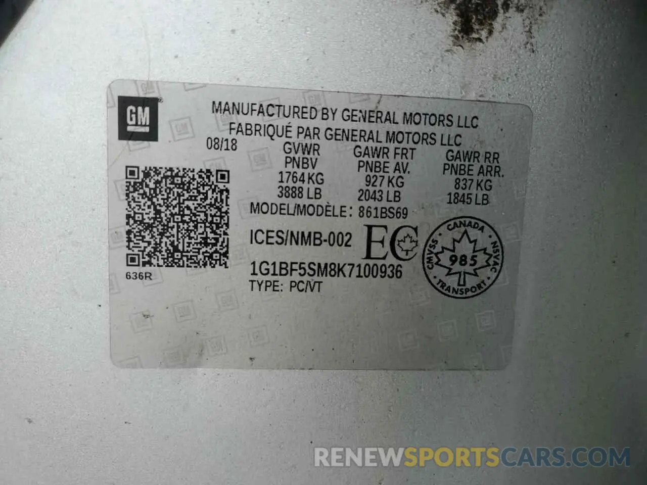 13 Photograph of a damaged car 1G1BF5SM8K7100936 CHEVROLET CRUZE 2019