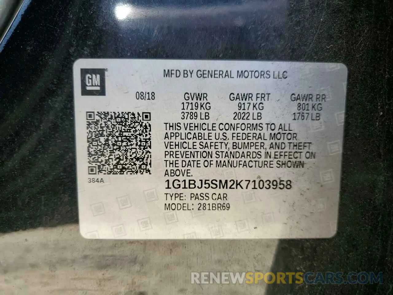 13 Photograph of a damaged car 1G1BJ5SM2K7103958 CHEVROLET CRUZE 2019