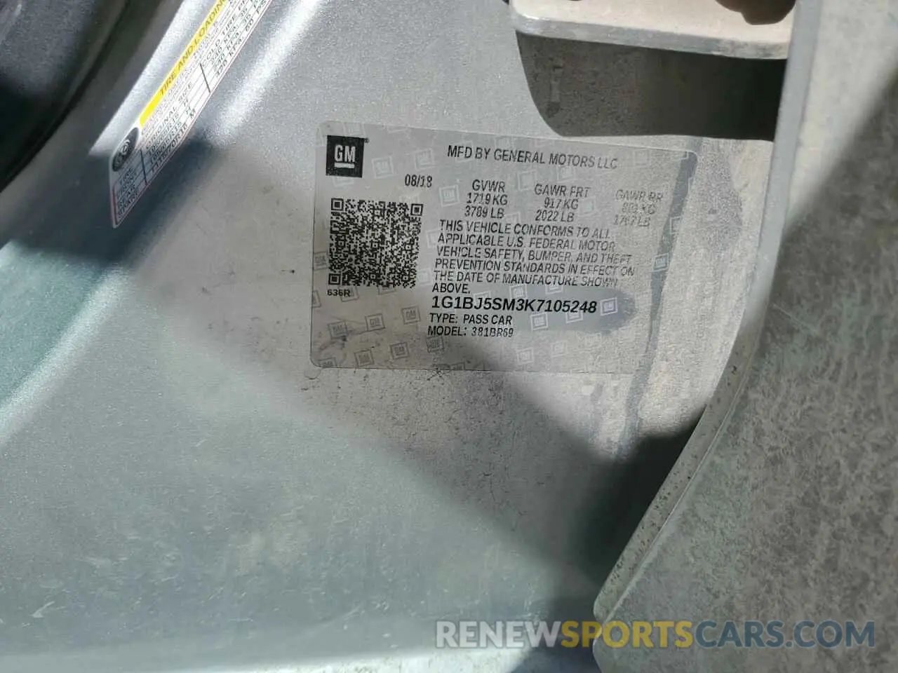 13 Photograph of a damaged car 1G1BJ5SM3K7105248 CHEVROLET CRUZE 2019