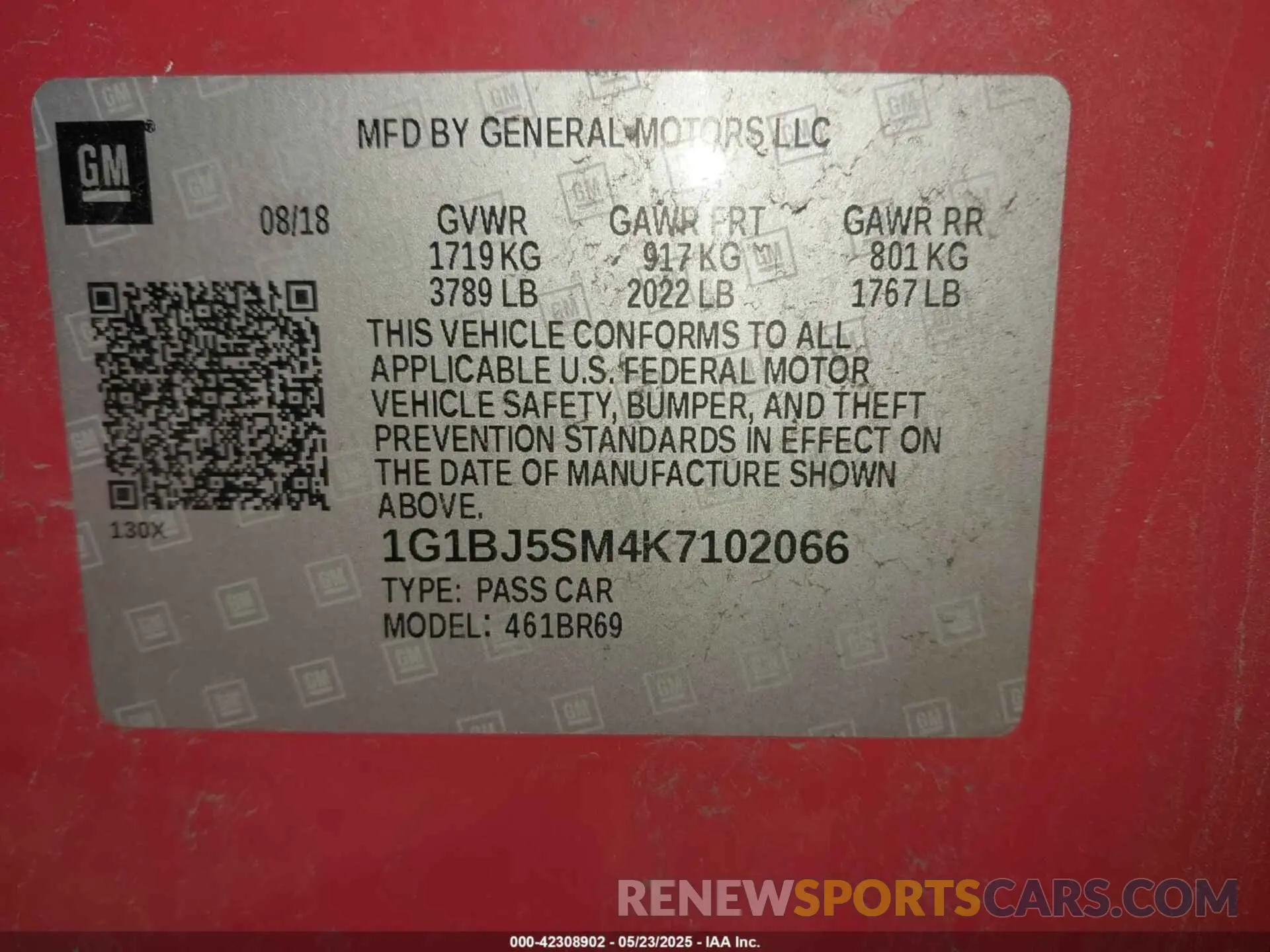 9 Photograph of a damaged car 1G1BJ5SM4K7102066 CHEVROLET CRUZE 2019