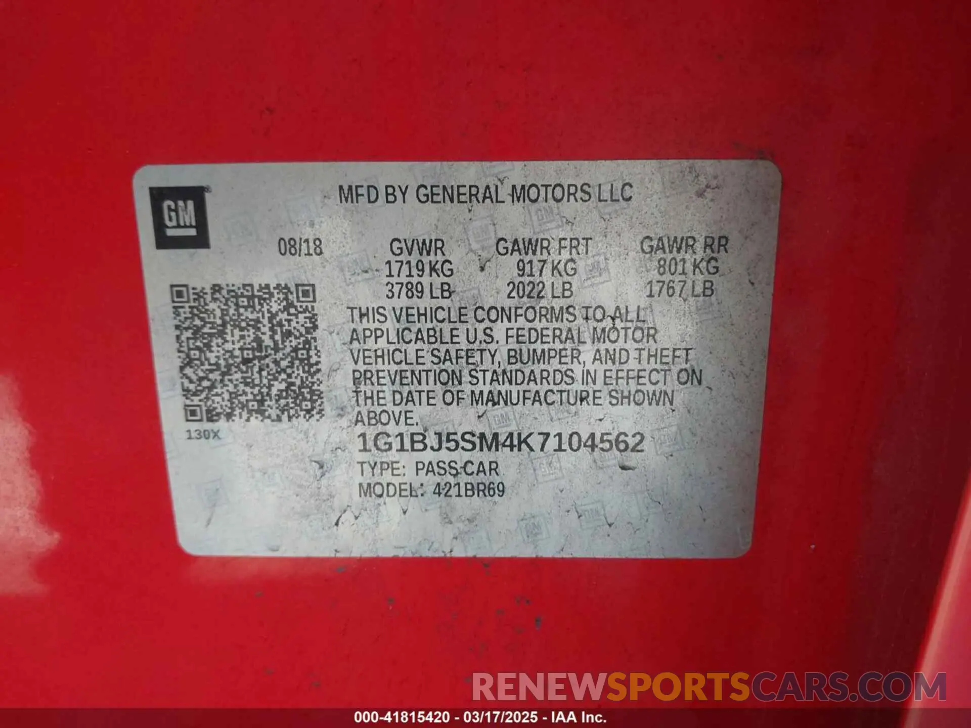 9 Photograph of a damaged car 1G1BJ5SM4K7104562 CHEVROLET CRUZE 2019
