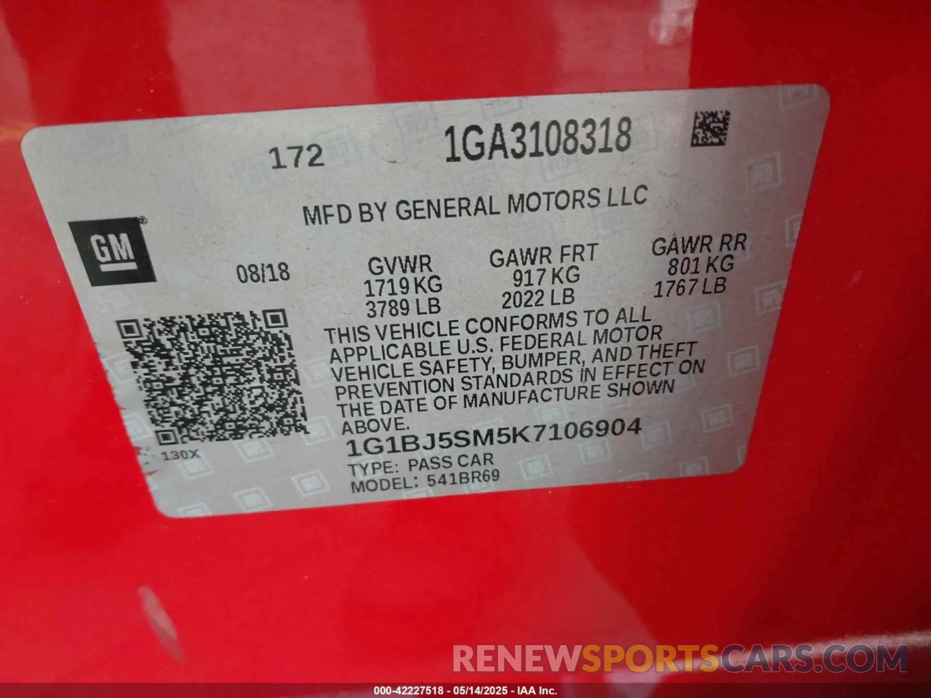 9 Photograph of a damaged car 1G1BJ5SM5K7106904 CHEVROLET CRUZE 2019