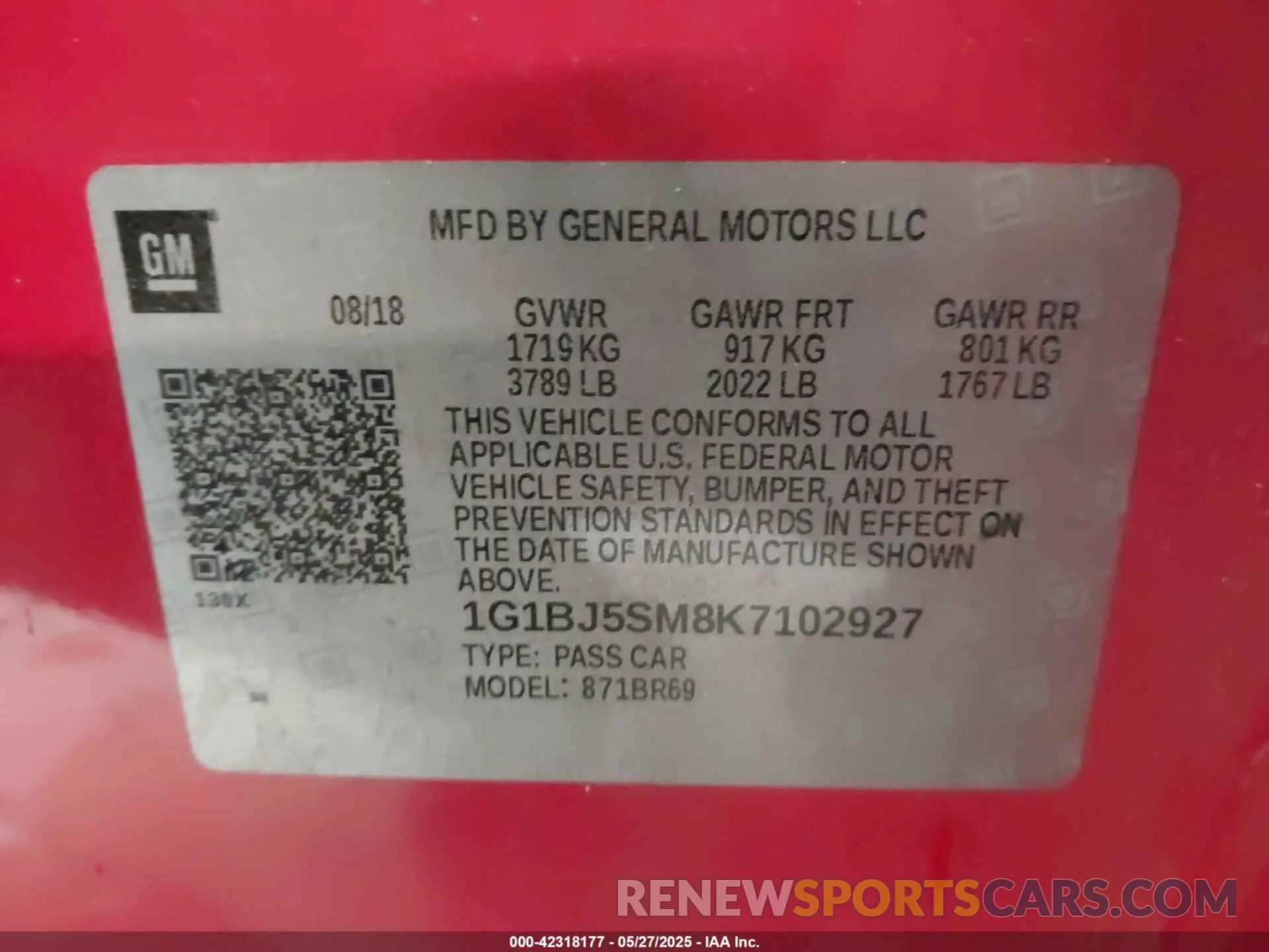 9 Photograph of a damaged car 1G1BJ5SM8K7102927 CHEVROLET CRUZE 2019