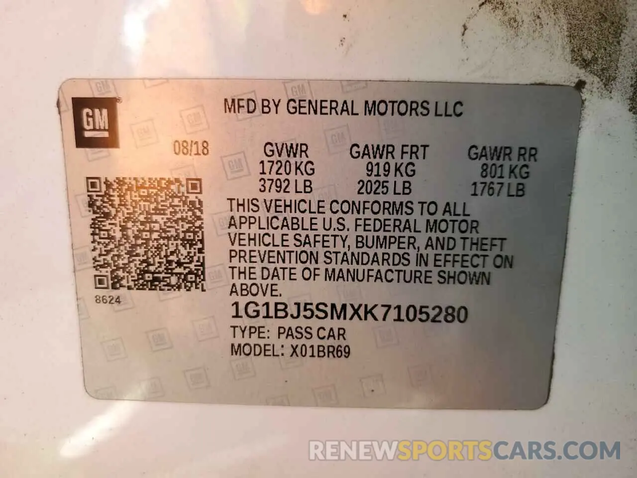 13 Photograph of a damaged car 1G1BJ5SMXK7105280 CHEVROLET CRUZE 2019