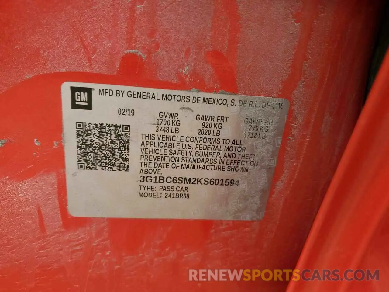 12 Photograph of a damaged car 3G1BC6SM2KS601594 CHEVROLET CRUZE 2019