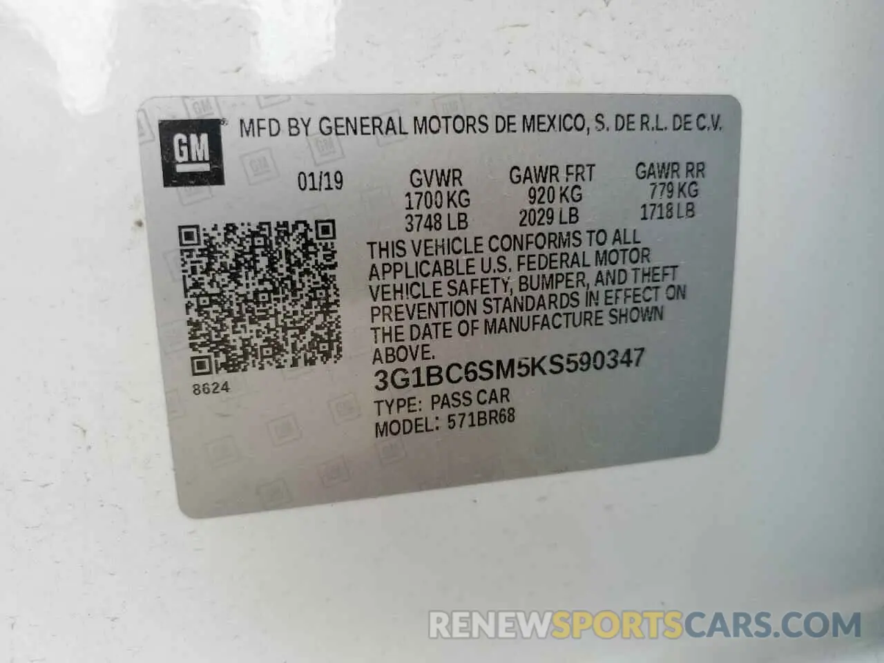 14 Photograph of a damaged car 3G1BC6SM5KS590347 CHEVROLET CRUZE 2019