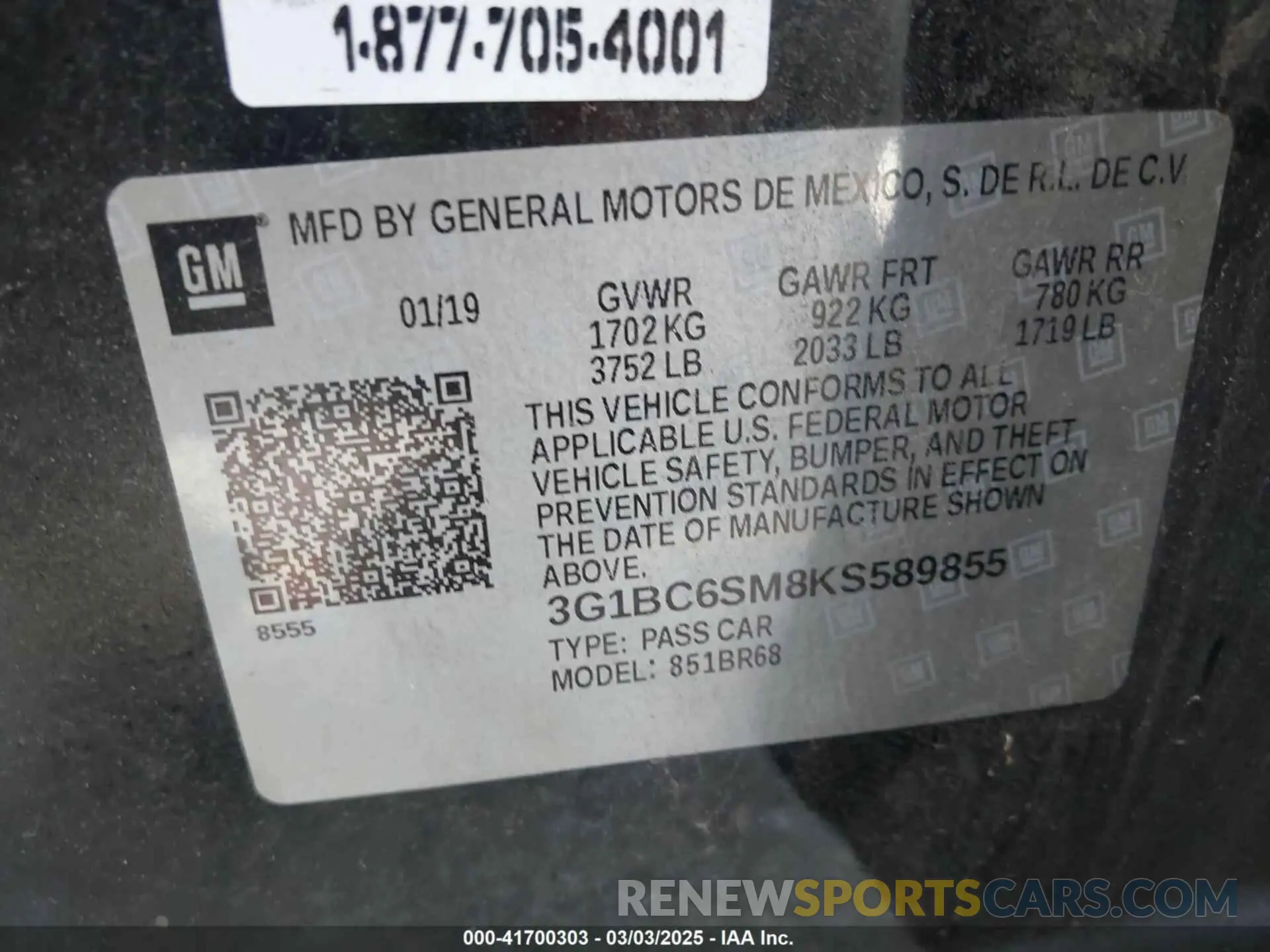 9 Photograph of a damaged car 3G1BC6SM8KS589855 CHEVROLET CRUZE 2019