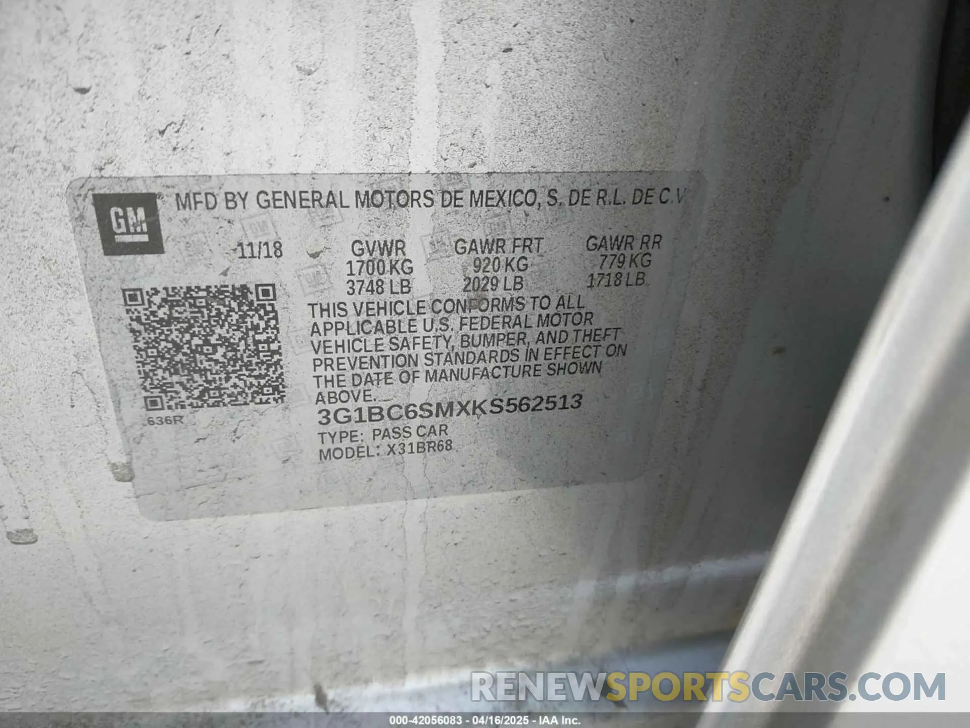 9 Photograph of a damaged car 3G1BC6SMXKS562513 CHEVROLET CRUZE 2019