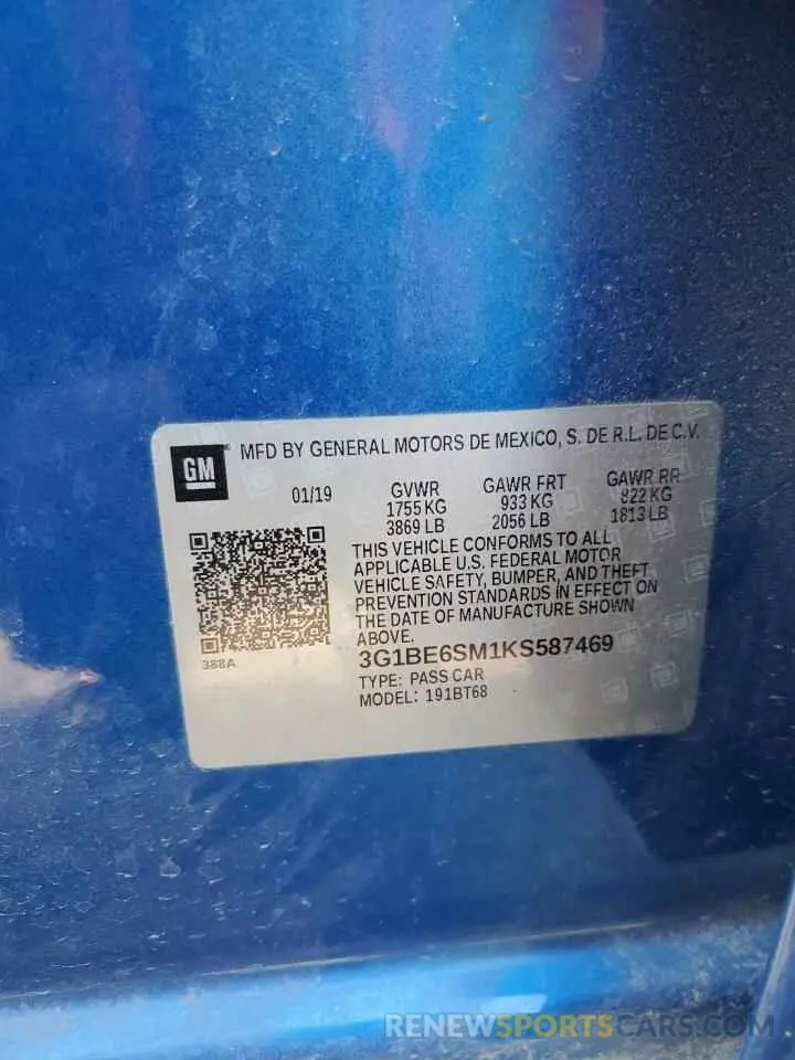 14 Photograph of a damaged car 3G1BE6SM1KS587469 CHEVROLET CRUZE 2019