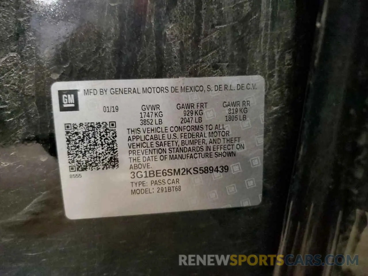 13 Photograph of a damaged car 3G1BE6SM2KS589439 CHEVROLET CRUZE 2019