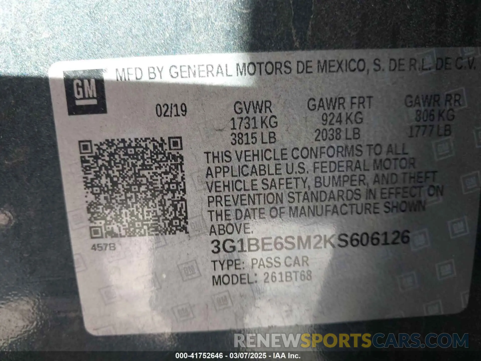 9 Photograph of a damaged car 3G1BE6SM2KS606126 CHEVROLET CRUZE 2019