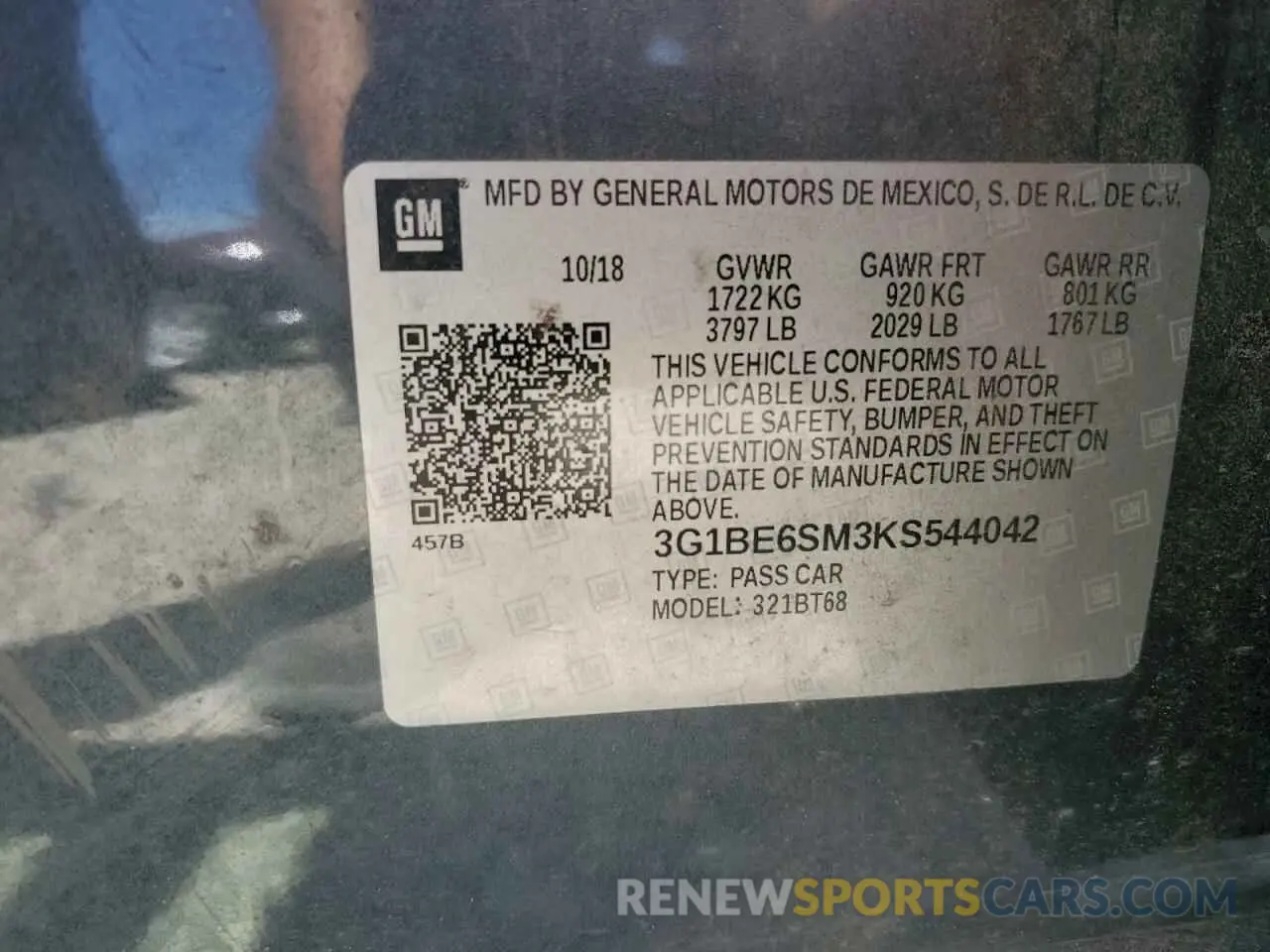 14 Photograph of a damaged car 3G1BE6SM3KS544042 CHEVROLET CRUZE 2019