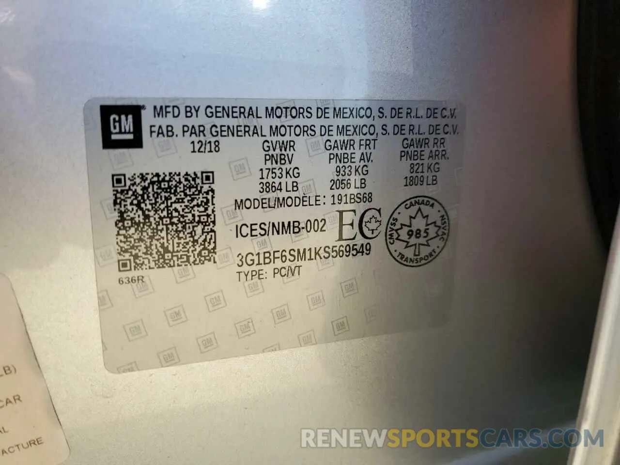 13 Photograph of a damaged car 3G1BF6SM1KS569549 CHEVROLET CRUZE 2019