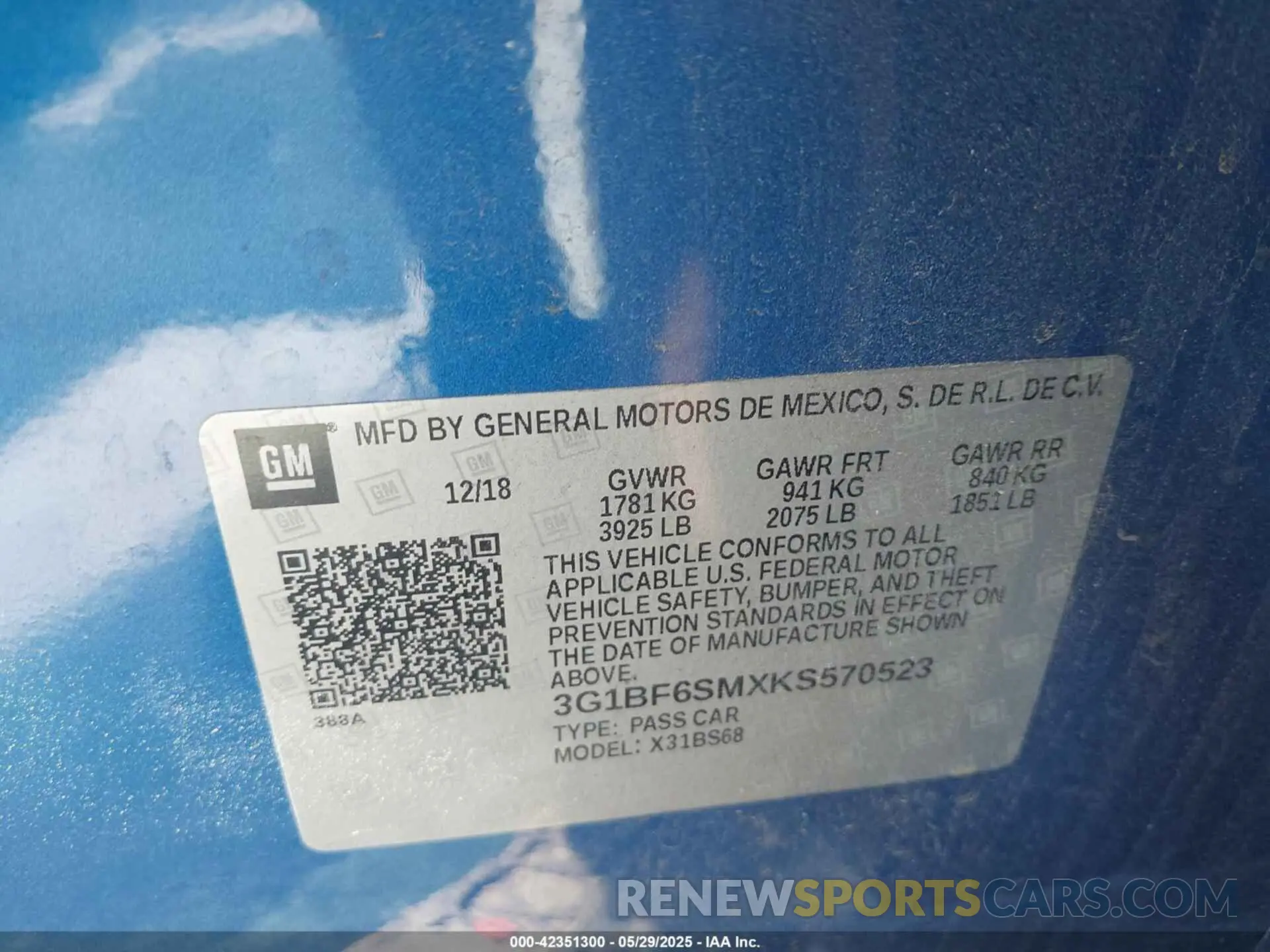 9 Photograph of a damaged car 3G1BF6SMXKS570523 CHEVROLET CRUZE 2019