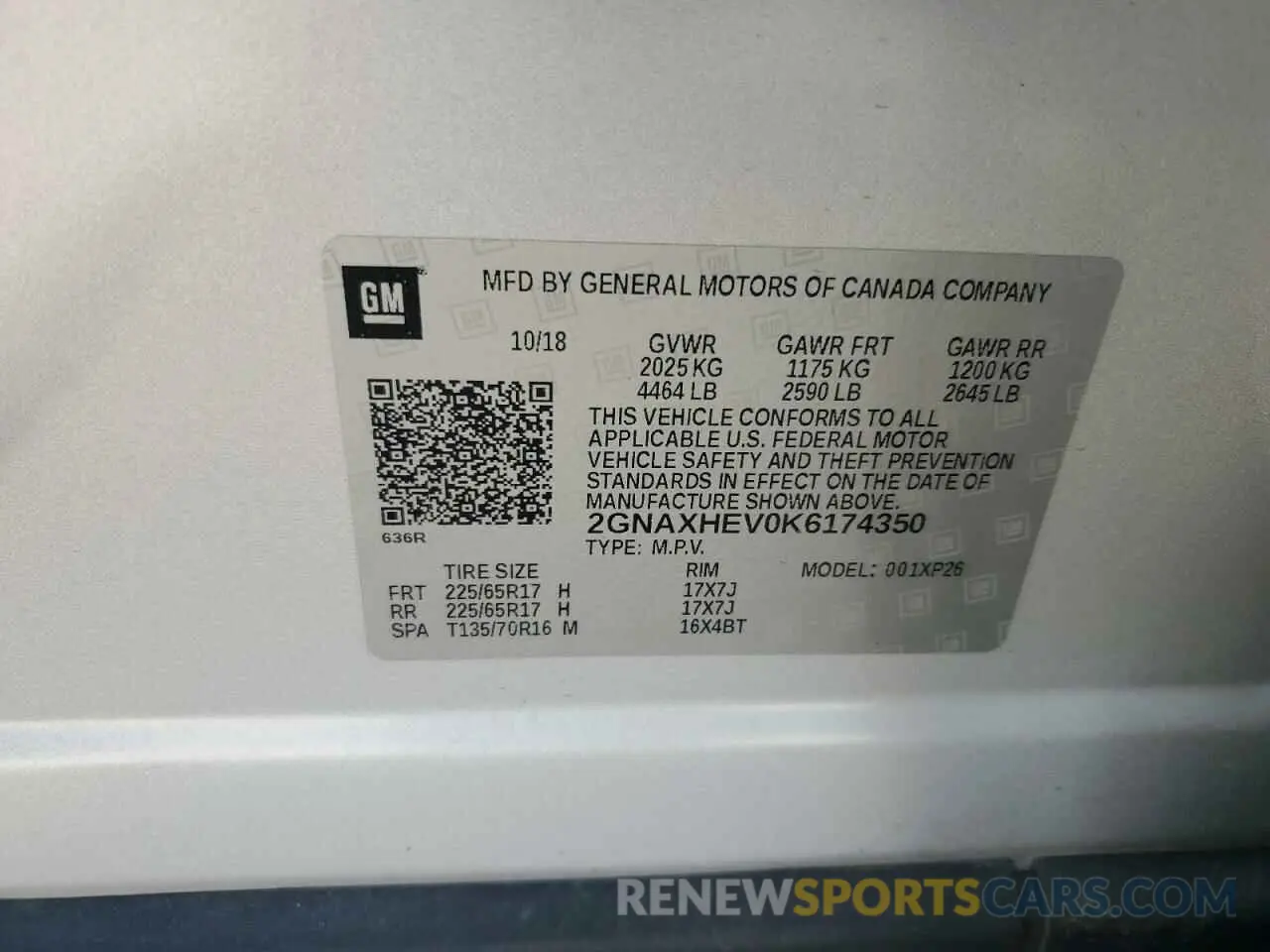 13 Photograph of a damaged car 2GNAXHEV0K6174350 CHEVROLET EQUINOX 2019
