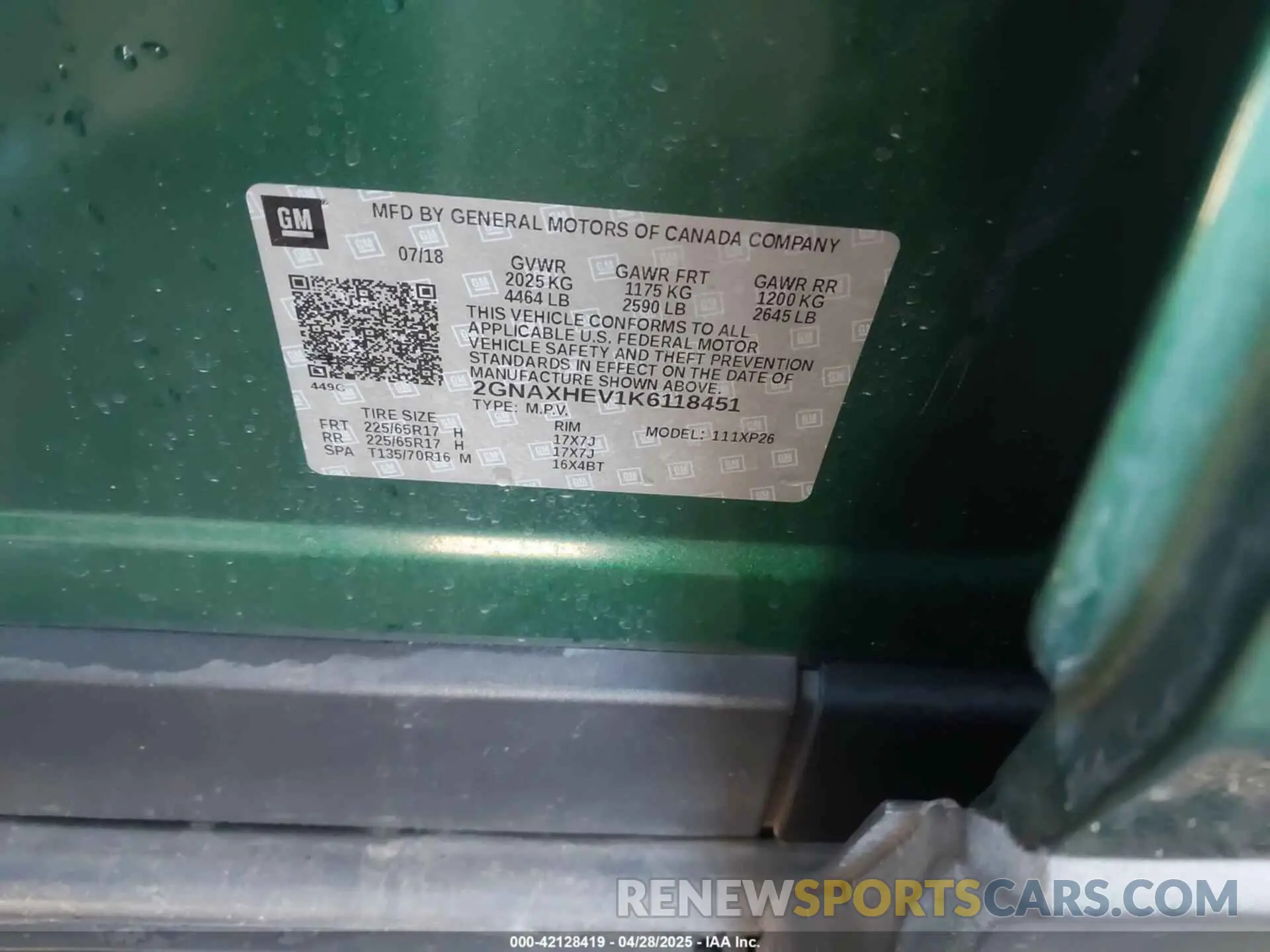 9 Photograph of a damaged car 2GNAXHEV1K6118451 CHEVROLET EQUINOX 2019