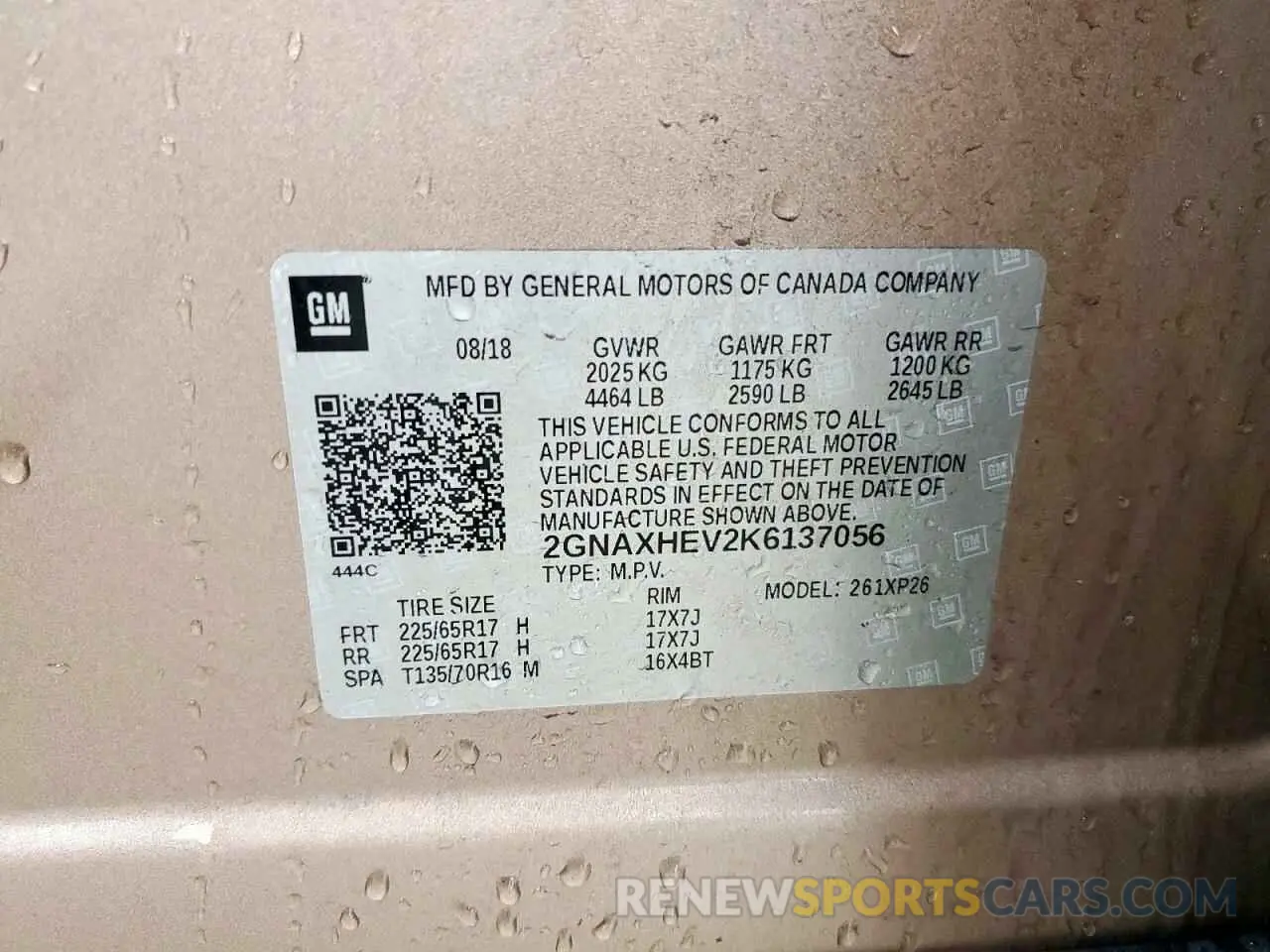 14 Photograph of a damaged car 2GNAXHEV2K6137056 CHEVROLET EQUINOX 2019