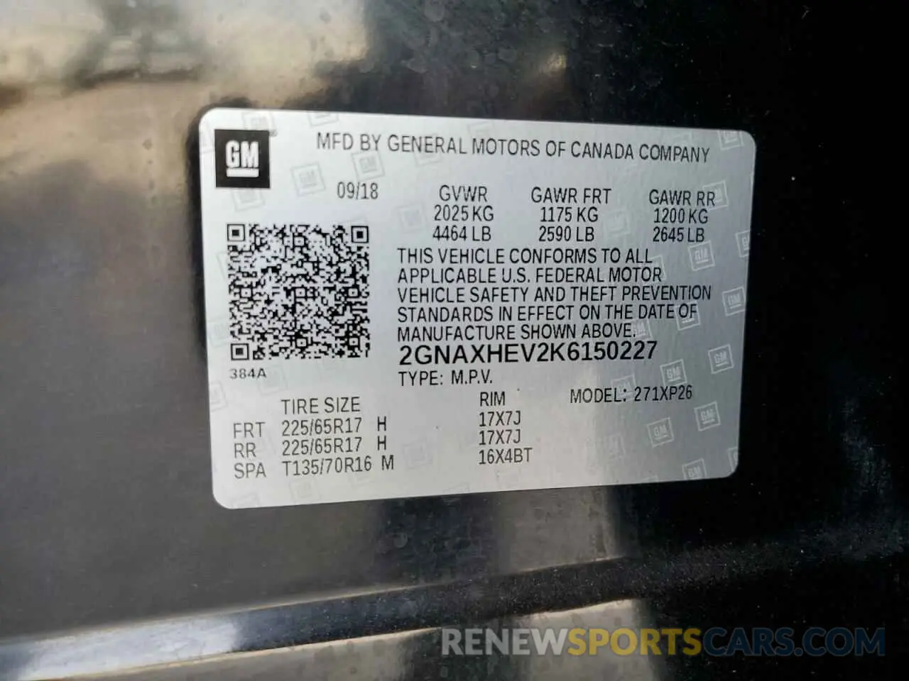 15 Photograph of a damaged car 2GNAXHEV2K6150227 CHEVROLET EQUINOX 2019