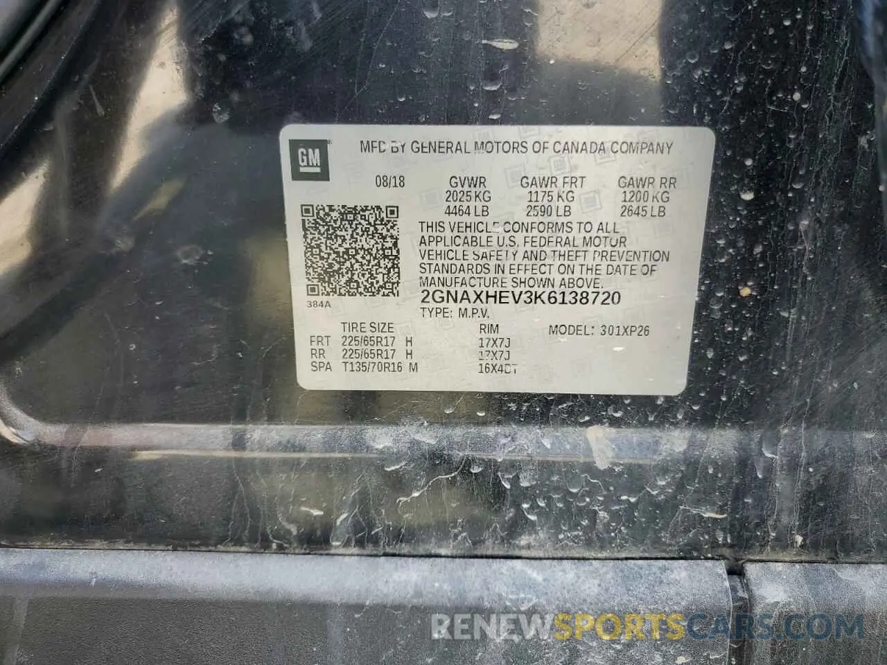 15 Photograph of a damaged car 2GNAXHEV3K6138720 CHEVROLET EQUINOX 2019