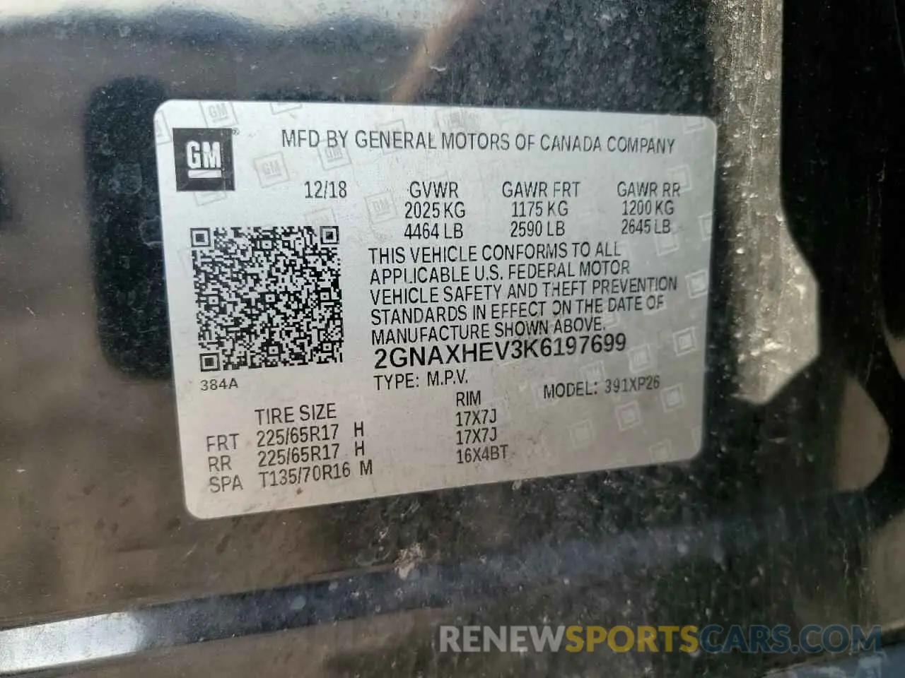 14 Photograph of a damaged car 2GNAXHEV3K6197699 CHEVROLET EQUINOX 2019