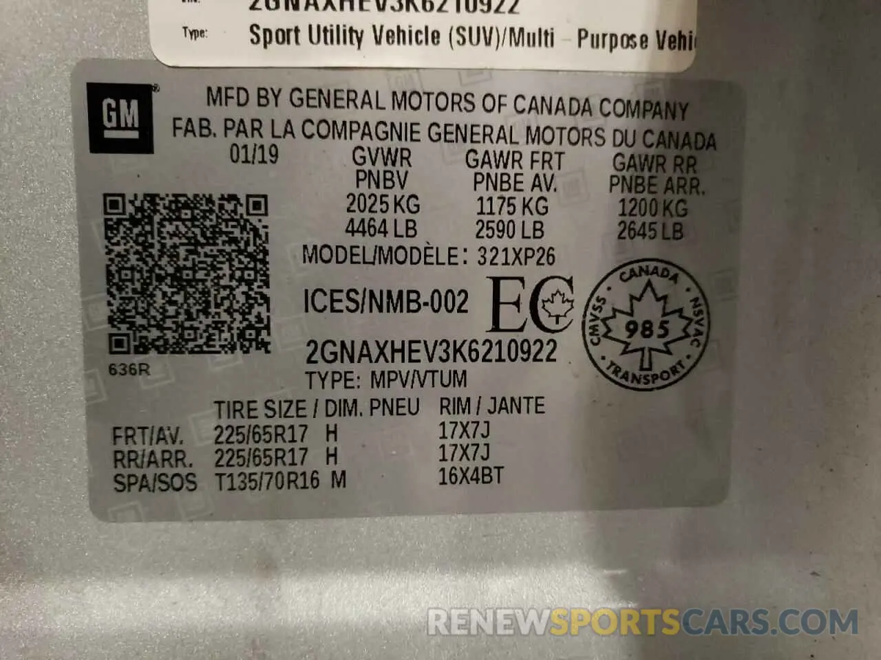 13 Photograph of a damaged car 2GNAXHEV3K6210922 CHEVROLET EQUINOX 2019