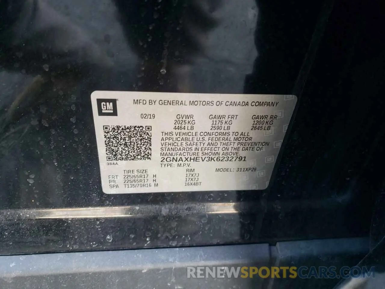 15 Photograph of a damaged car 2GNAXHEV3K6232791 CHEVROLET EQUINOX 2019