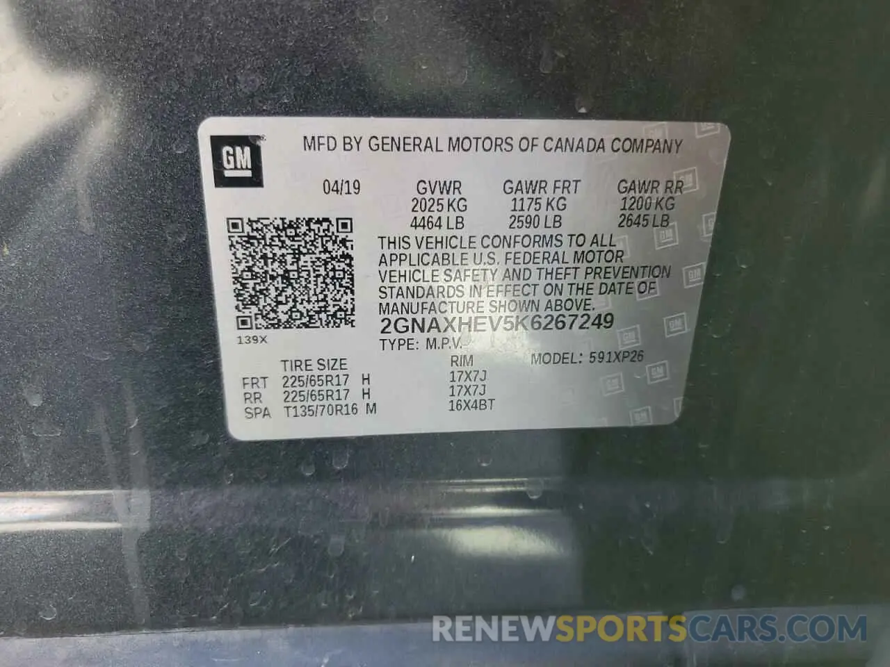 13 Photograph of a damaged car 2GNAXHEV5K6267249 CHEVROLET EQUINOX 2019