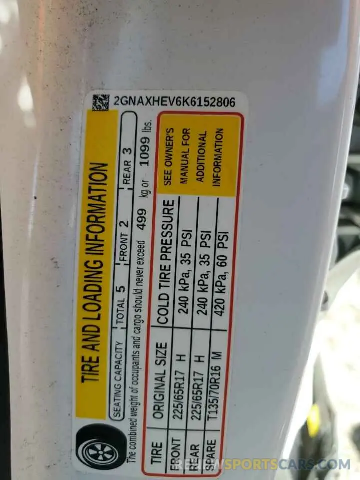 15 Photograph of a damaged car 2GNAXHEV6K6152806 CHEVROLET EQUINOX 2019